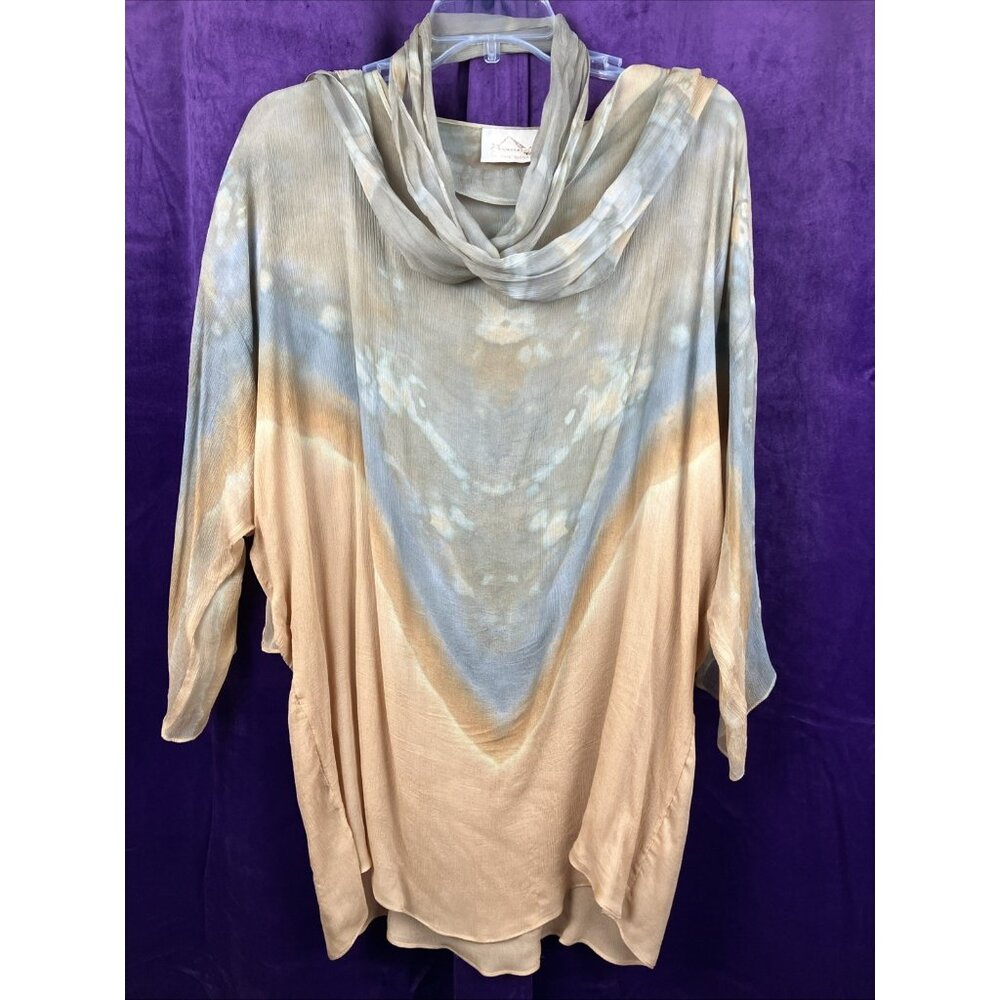 NWOT ARTWEAR Silk Hand Painted  Lagenlook Nomads Of The Desert Tunic Top w Scarf